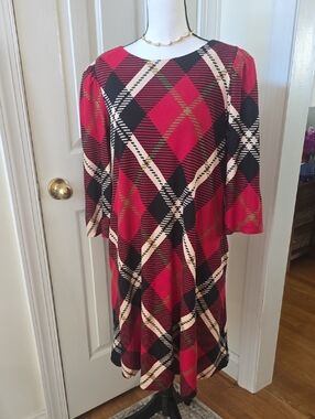 JH BRAND WOMEN'S RED & BLACK PLAID LINED DRESS SIZE MEDIUM
